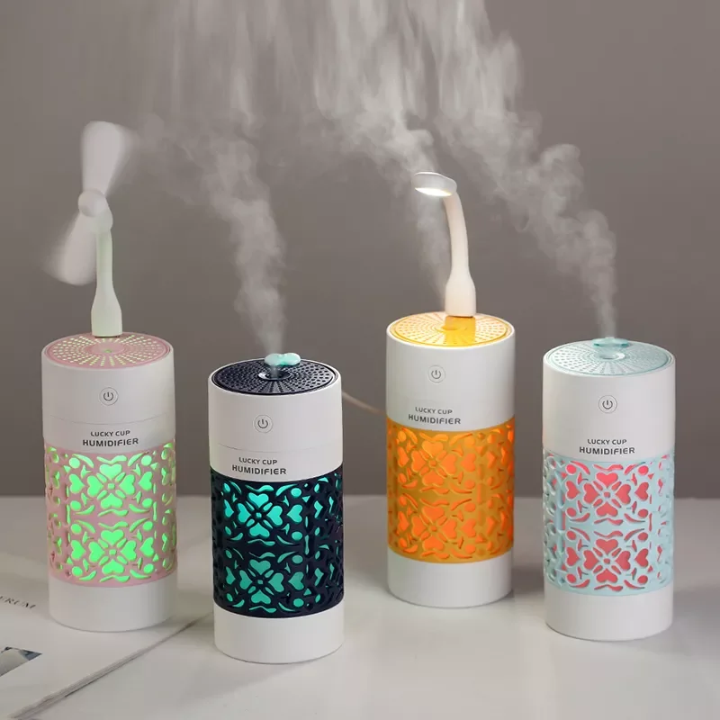 

250ml USB Lucky Cup Humidifier LED Night Lamp Mini Fan Aroma Essential Oil Diffuser Port Air Fogger Mist Maker Home Office Car