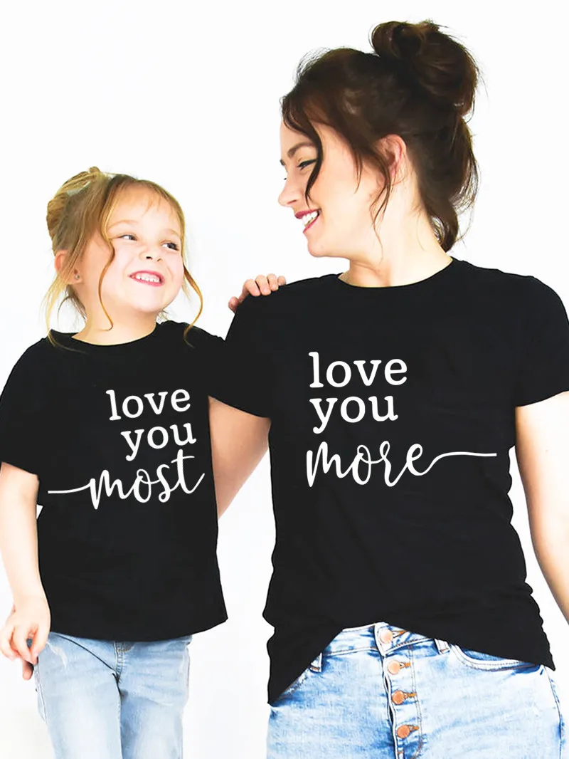 

Love You More Mama Mini Women Family Matching Outfits T-shirt Besties Mother Daughter Me Tops Girl Mommy Baby Clothes Mommy Tee