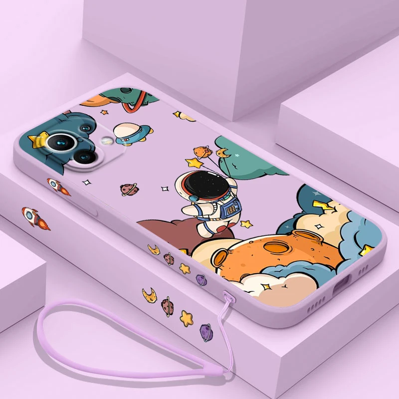 

Cartoon Cute Astronaut Art For Xiaomi Poco X4 X3 F4 F3 NFC M5 M4 M3 GT S Pro 4G 5G Liquid Left Rope Phone Case Cover