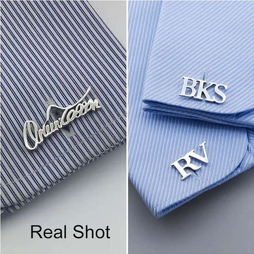 

Custom Name Cufflinks Personalized Stainless Steel Letter Logo Cuff Links Men Dad Husband Jewelry Groom Groomsmen Gifts