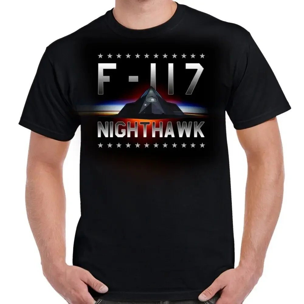 F-117 Nighthawk Stealth Attack Aircraft Футболка из 100% хлопка с круглым вырезом Летняя