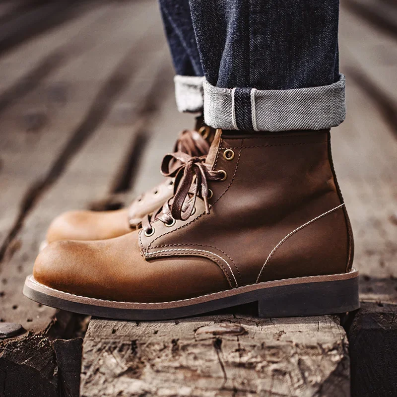 

Мужские ботильоны в британском стиле Maden, черные кожаные ботинки средней длины, Повседневная Уличная защитная обувь с круглым носком для осени и зимы, 2023