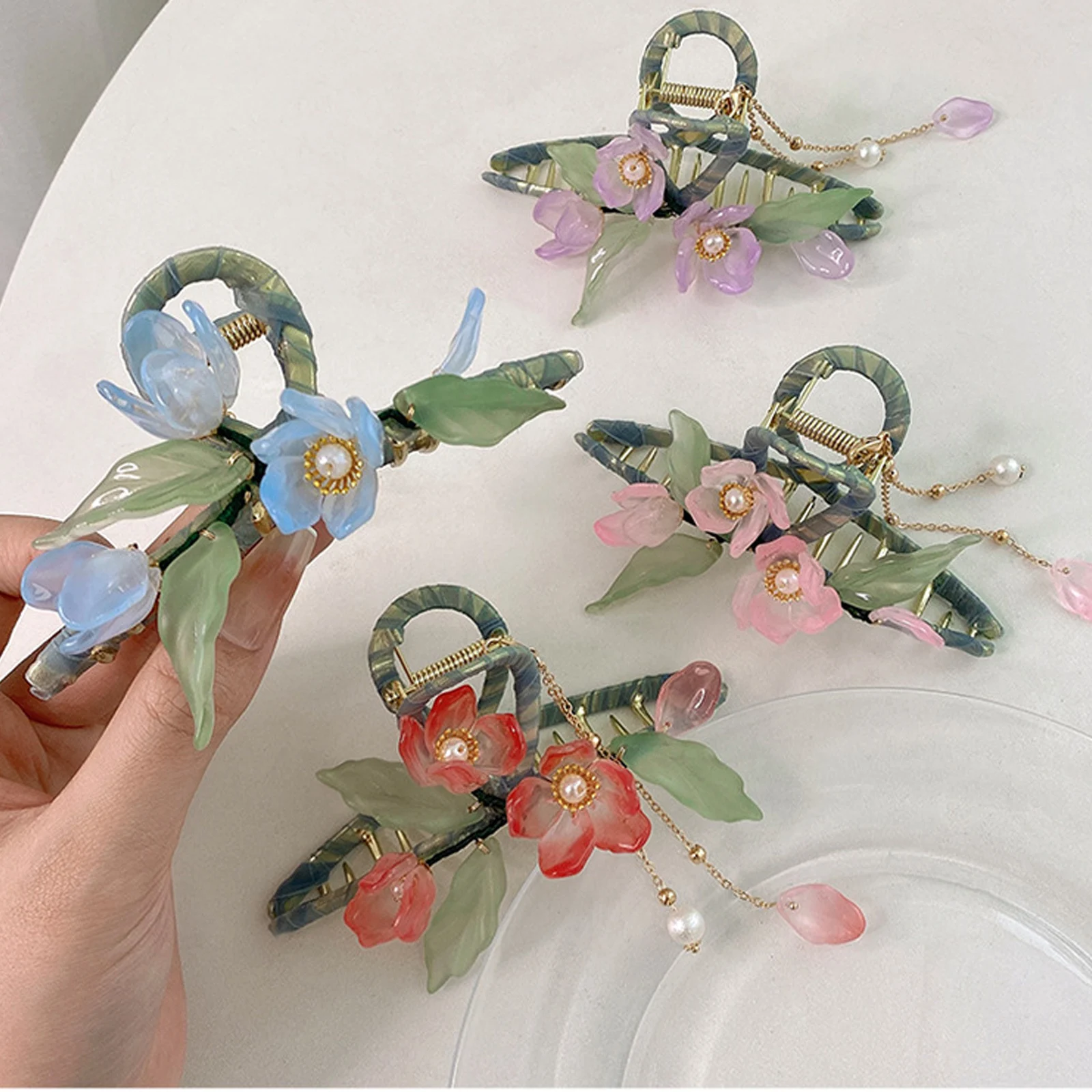 

1Pc Creative Flower Hairpins Girl Head Hair Clips Summer Hair Clip Antique Gripper Shark Clip Super Fairy Hairpin Hair Claw Grab