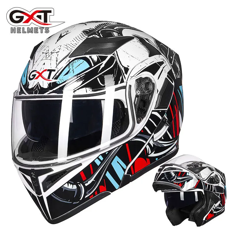 

GXT Flip Up Helmet Motorcycle Helmet Motos Casco Capacete Modular Helmets with Inner Sun Visor Safety Double Lens Racing Helmets