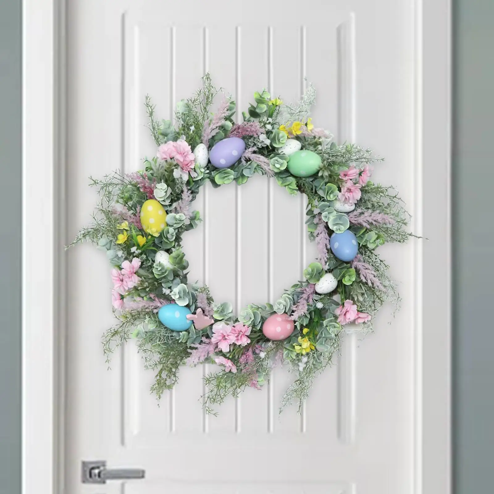 

45cm Easter Egg Wreath Front Door Spring Wall Hanging Greenery Garland for Holiday Farmhouse Indoor Outdoor Garden Home Decor