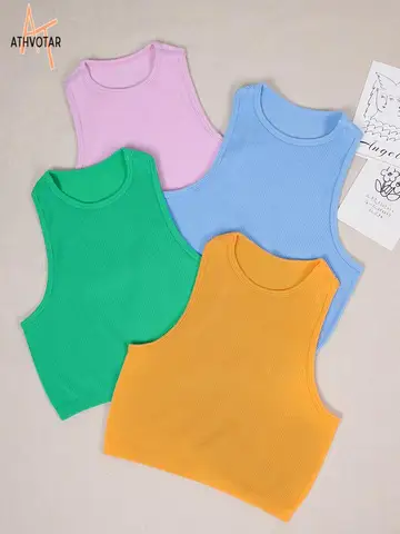 ATHVOTAR Women Ribbed Sports Top Gym Sports Crop Tops Vest Top Fitness Push Ups Running Vest Workout Without Pad Sports Vest