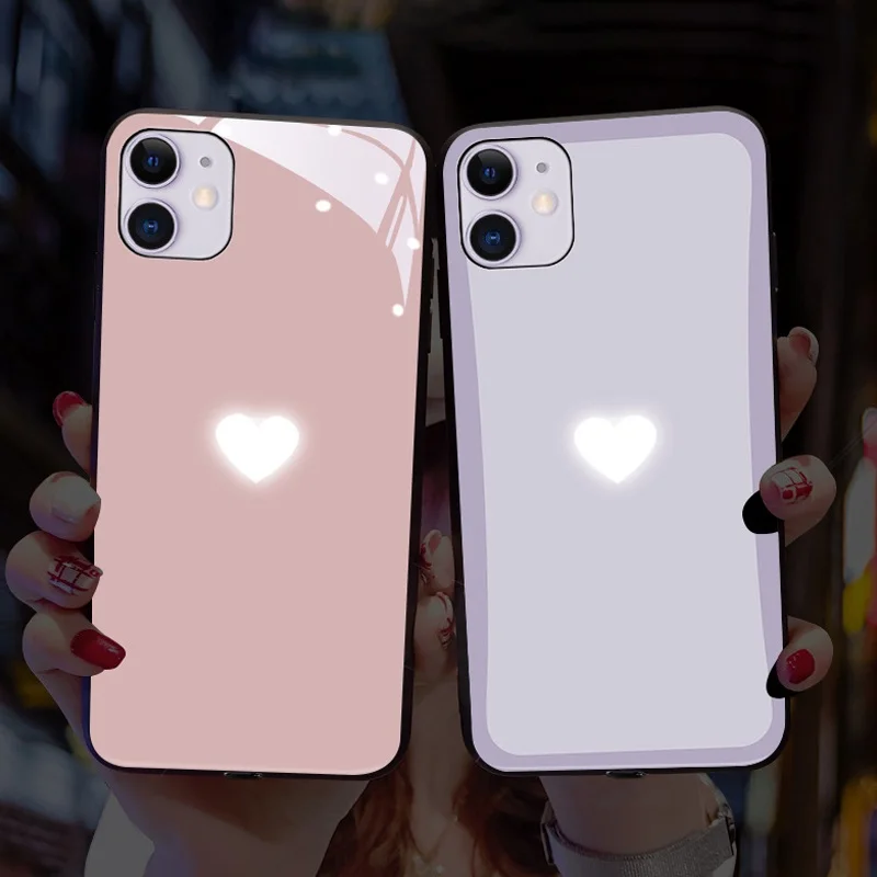 

LED Shining Phone Case for iPhone 11 12 13 Pro MAX SE2 Glitter Flash Lighting Cover Glass Cases for IPhone 13 12 Mini
