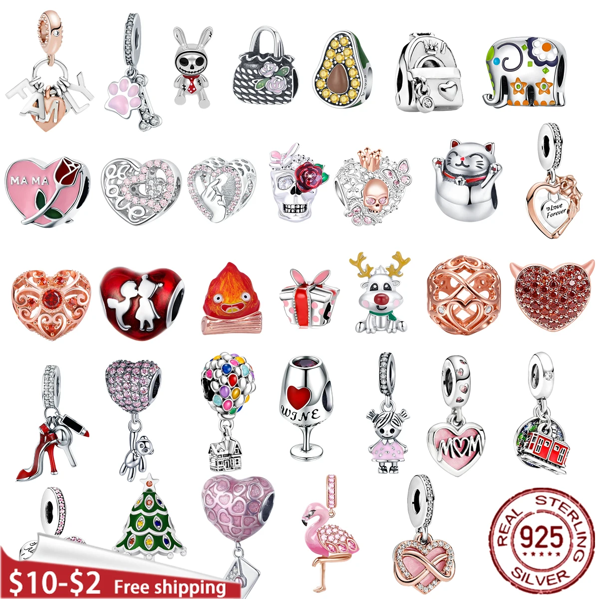 Ожерелье-браслет Pandora из серебра 925 пробы с подвеской в виде РОЗОВОГО СЕРДЦА и