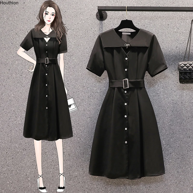 

Женские платья свободного покроя, летняя мода, кукла леди, воротник, пуговицы, шифон, A-силуэт, Houthion