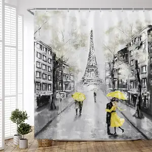  GCTNBJL Vintage Paris Shower Curtain Retro Paris Cafe de Oil  Painting France Street European Building French Shops Fashion Bathroom  Decor Fabric Curtain with Hooks : Home & Kitchen