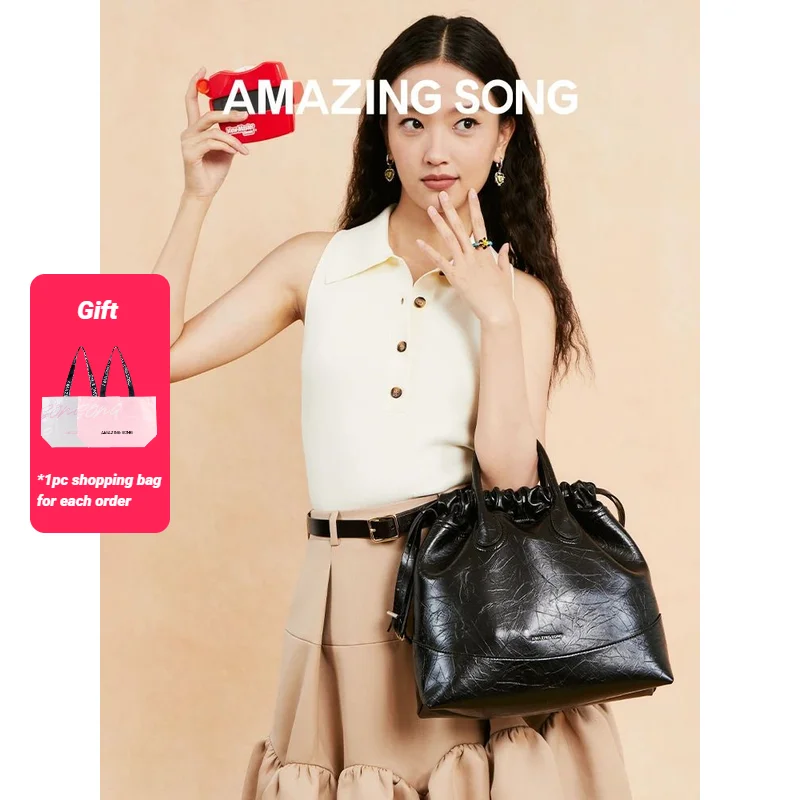 Сумка-мешок из мятой воловьей кожи на шнурке