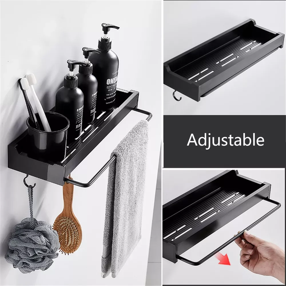 

2023 Bathroom Shelf Shower Storage Rack Holder With Towel Rod Shampoo Tray Stand No Drilling Floating Shelf Organizer полк