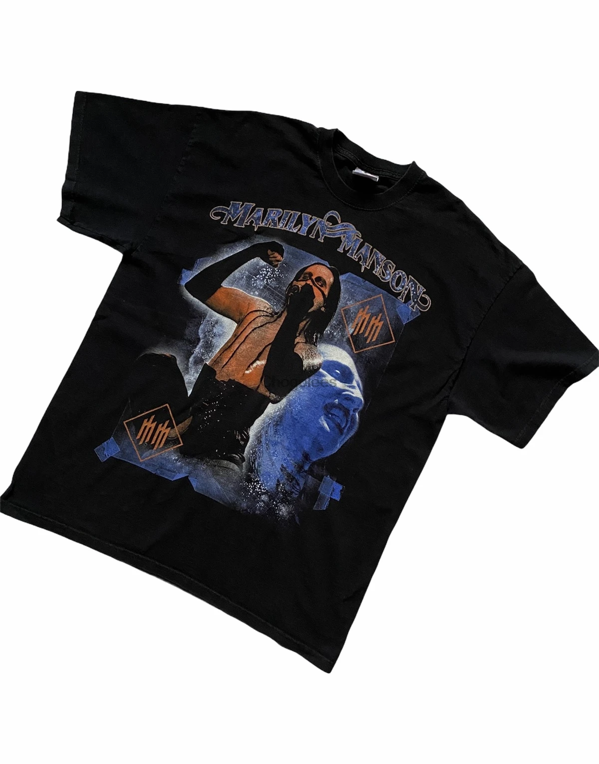 Мужская Винтажная Футболка Marilyn Manson с большим логотипом |