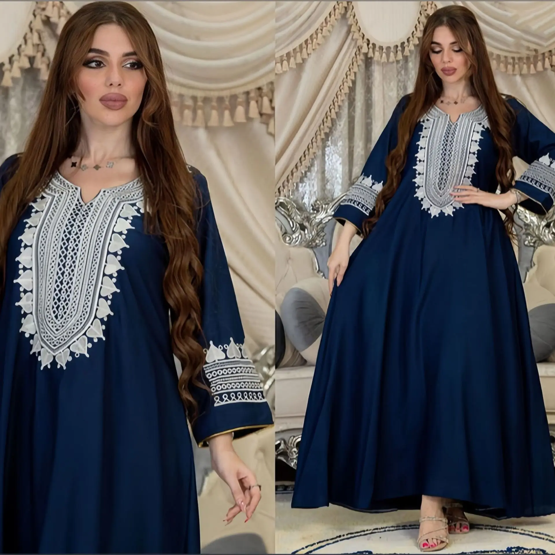 2024 Eid Embroidery Arab Muslim Luxury Party Dress for Women Abayas Long Morocco Kaftan Vestidos Dubai Ramadan Gown Robe