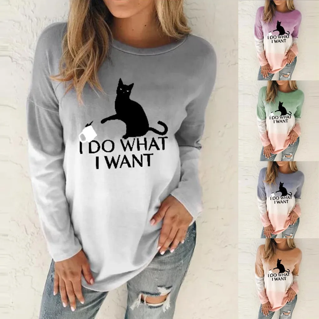 Womens Christmas Long Sleeve Sweatshirt Dyed CartoonSnowman Printed Pullover Womens Tops Nice Work Out Clothes Women