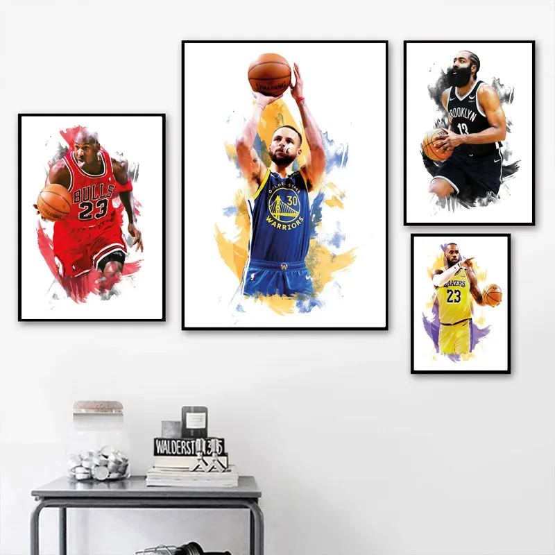 

Watercolor Basketball Player Super Star Portrait Canvas Painting Boy Idol Modern Popular Poster and Print Wall Decor Artworks