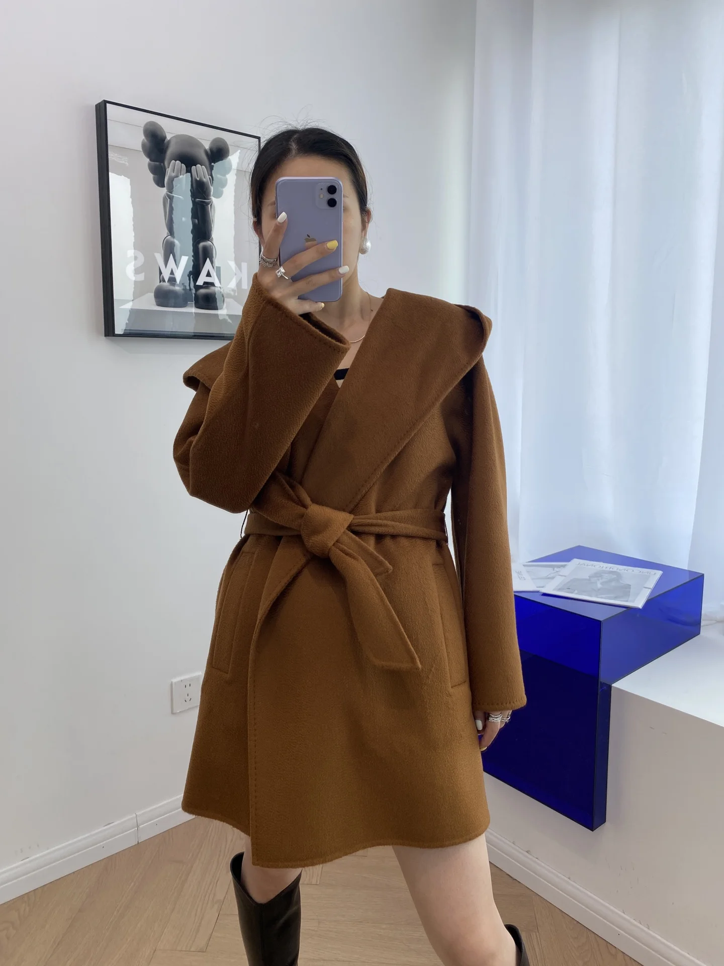 

2023 New MaxMara same VALDESE double-sided cashmere water ripple women's coat autumn and winter short coat with tag