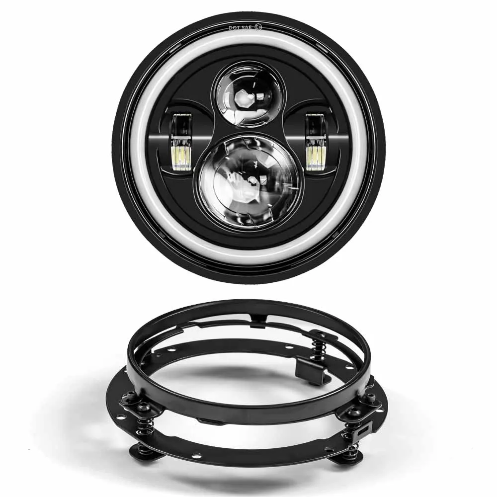 

7-дюймовая Светодиодная Фара Для Мотоцикла, Черная, 40 Вт, Квадрофоническая, С Двумя Боковыми Лампами Ближнего Света