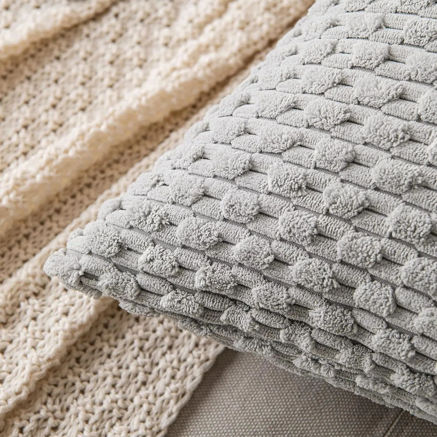 Серый наволочка 16x16 дюймов для гостиной дивана мягкий полосатый вельветовый