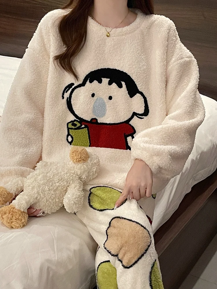 Новинка 2024 осенне-зимние пижамы из кораллового флиса женские утолщенные