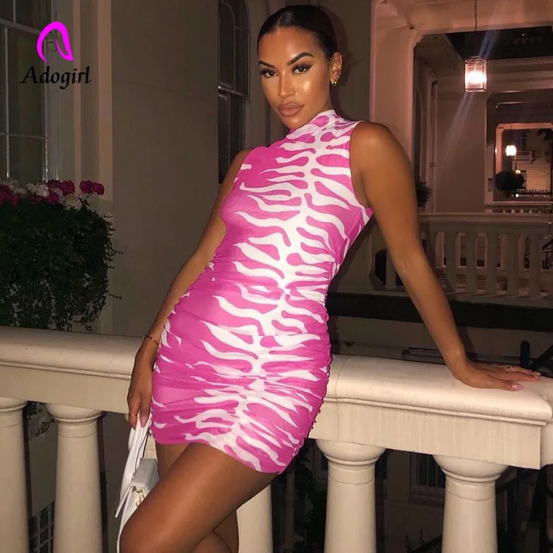 

Stripe Women Mini Dress Mock Neck Sleeveless Sheer Tank Dresses 2022 Summer Activewears Sexy Night Club Party Pencil Vestidos