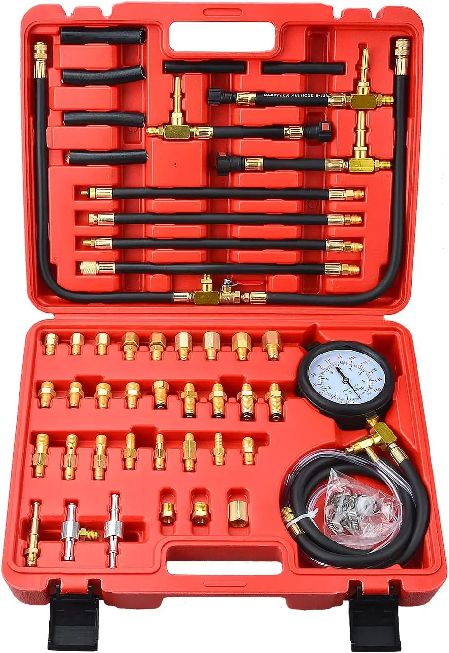 

Injection Pressure Tester Gauge Kit 0-140 PSI with 9.49,7.89,6.30 Fuel Line Fittings