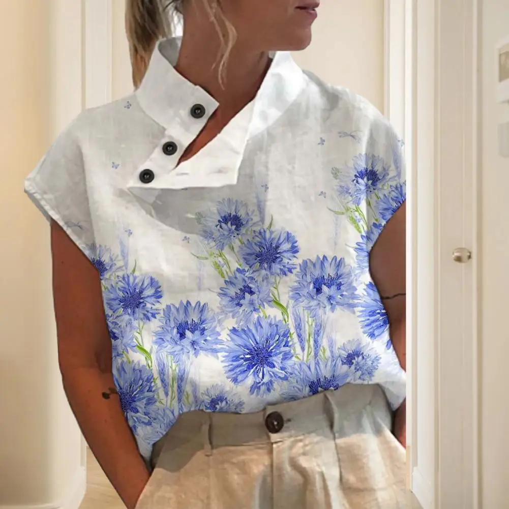 

Trendy Retro Tops Breathable Vintage Blouse Mock Neck Versatile Retro Floral Print Casual Tops