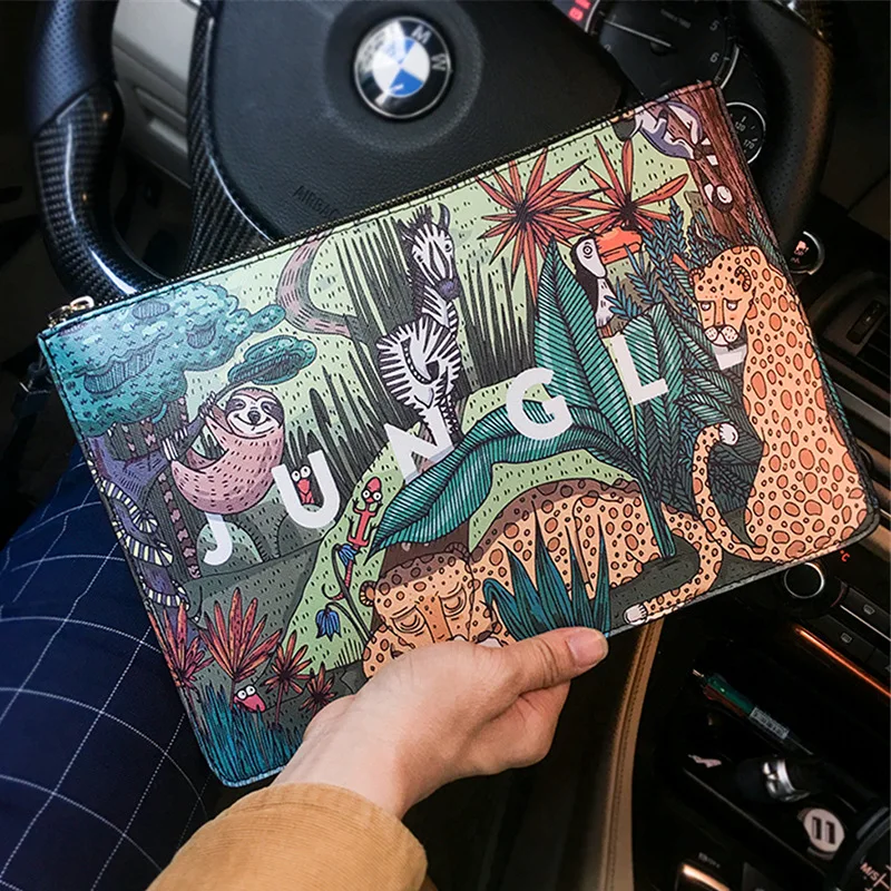 

Korean version of leather casual printing clutch bag large capacity clutch bag street bag light envelope bag file bag
