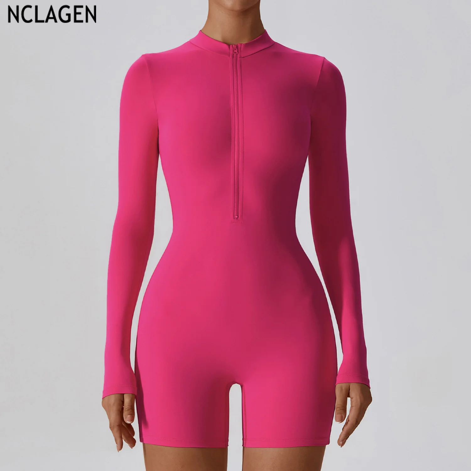 

NCLAGEN Jumpsuit Open Neck Zipper Long Sleeve Dance Fitness One-piece Suit Sexy Tight Yoga Suit Women Running Gym Dry Fit