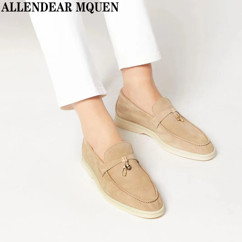 

Summer Walk2022 pure soft bottom comfortable loafers shoes shoes with one foot flat tassel women's shoes leather cashmere