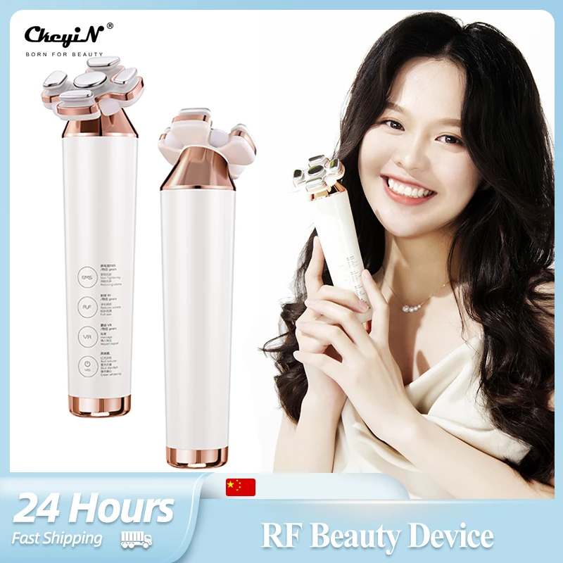 

CkeyiN Radio Frequency Massager for Face EMS Vibration LED Light Therapy Face Lifting Machine Anti Wrinkle Skin Tightening
