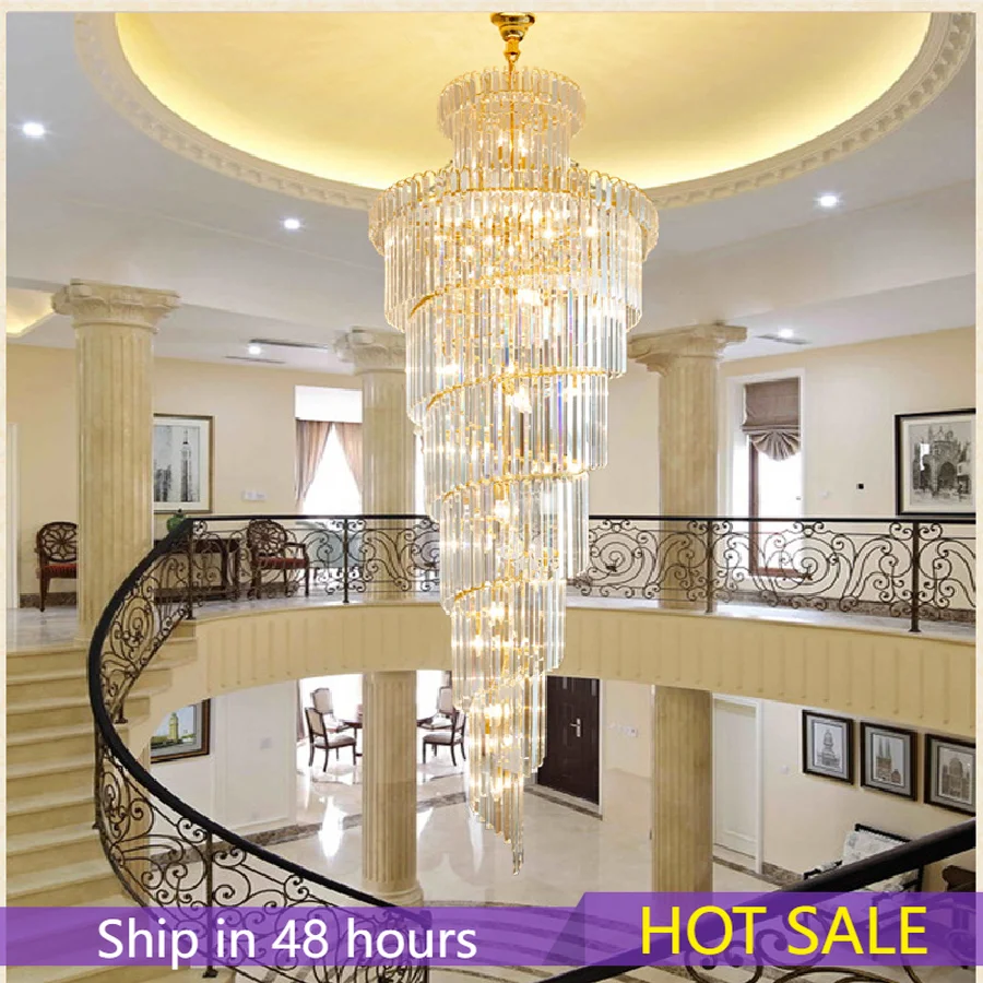 

Crystal chandelier duplex staircase chandelier simple atmosphere Villa Hotel European rotary staircase lamp long Chandelier