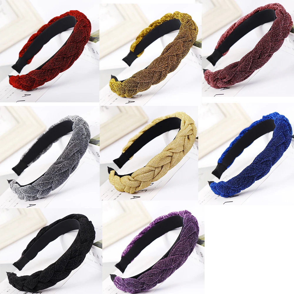 

Hair Accessories For Women Wide Shiny Weaving Hairbands Braided Headband Hair Hoop Fashion Hair Bands Bezel Headdress Wholesale