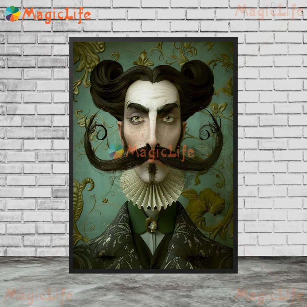 Винтажные мужские портреты, причудливый мужчина с усами, настенные картины для гостиной, постер на стену, искусство на холсте, картина без рамки