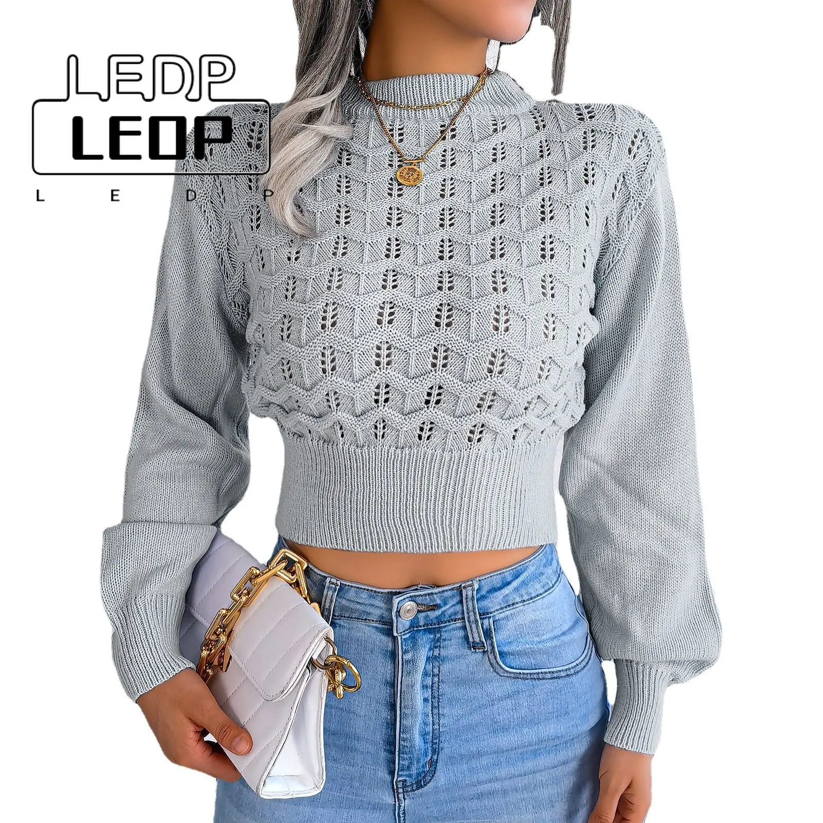 

Autumn and Winter Solid Color Hollow Striped Dewlap Knitted Warm Sweater Women's Pullover 2023 Women's Fashion Sweater