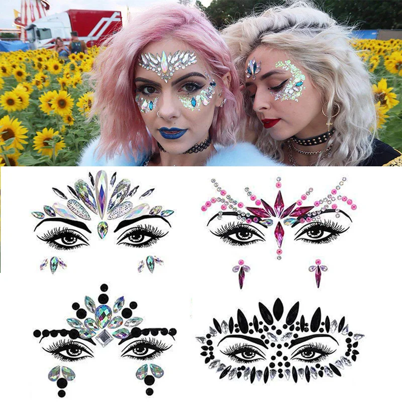 

Halloween Music Festival Face Jewelry Sticker Tattoo 3D Shiny Diamond Rhinestone Sticker Face Art Self Adhesive Face Jewels
