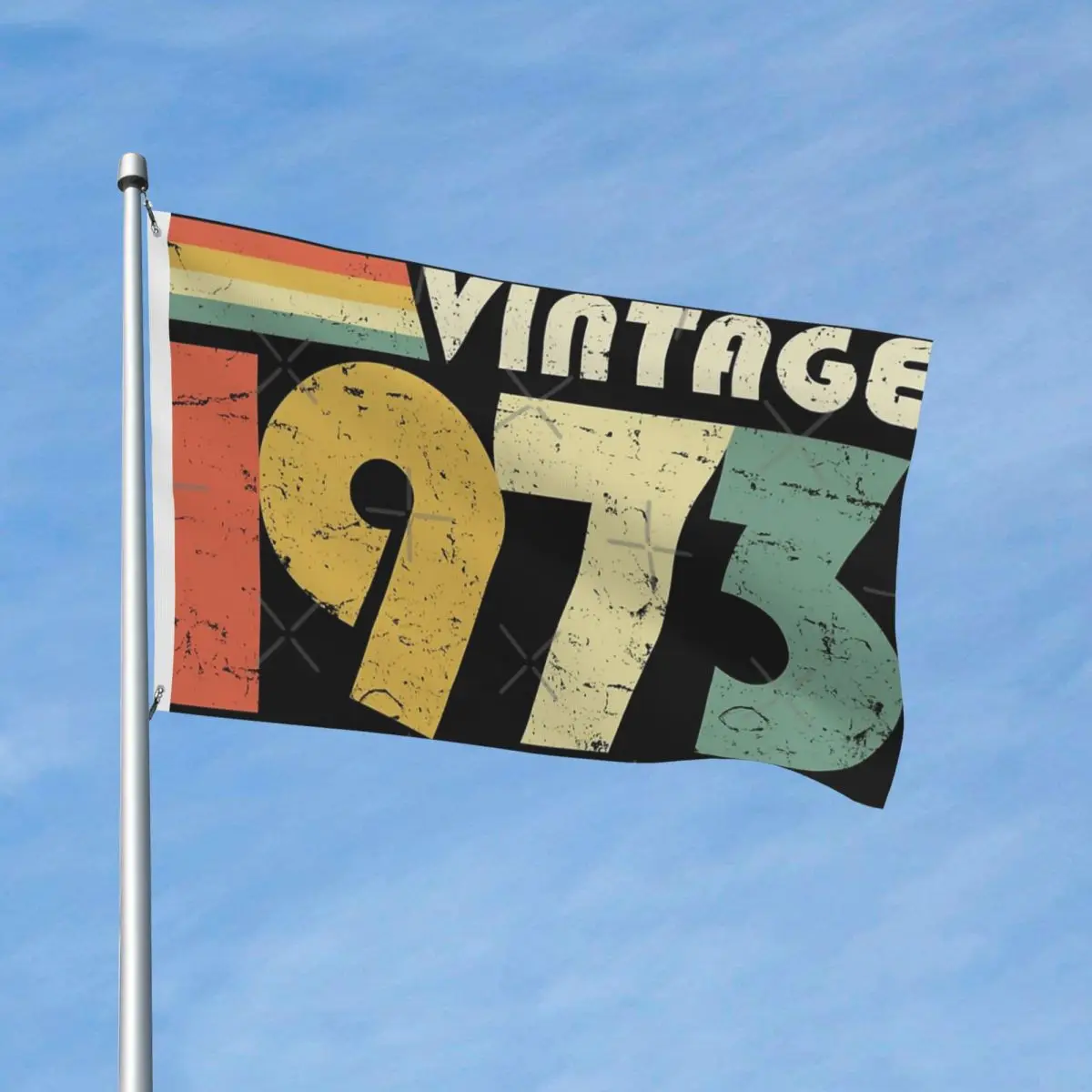 

Vintage 1973, 50th Birthday Flag Decor Polyester Material Easy To Hang Vibrant Colors Lightweight Delicate