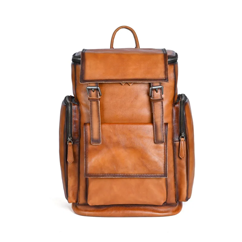 Мужской рюкзак из натуральной кожи дорожные сумки в стиле ретро большой для