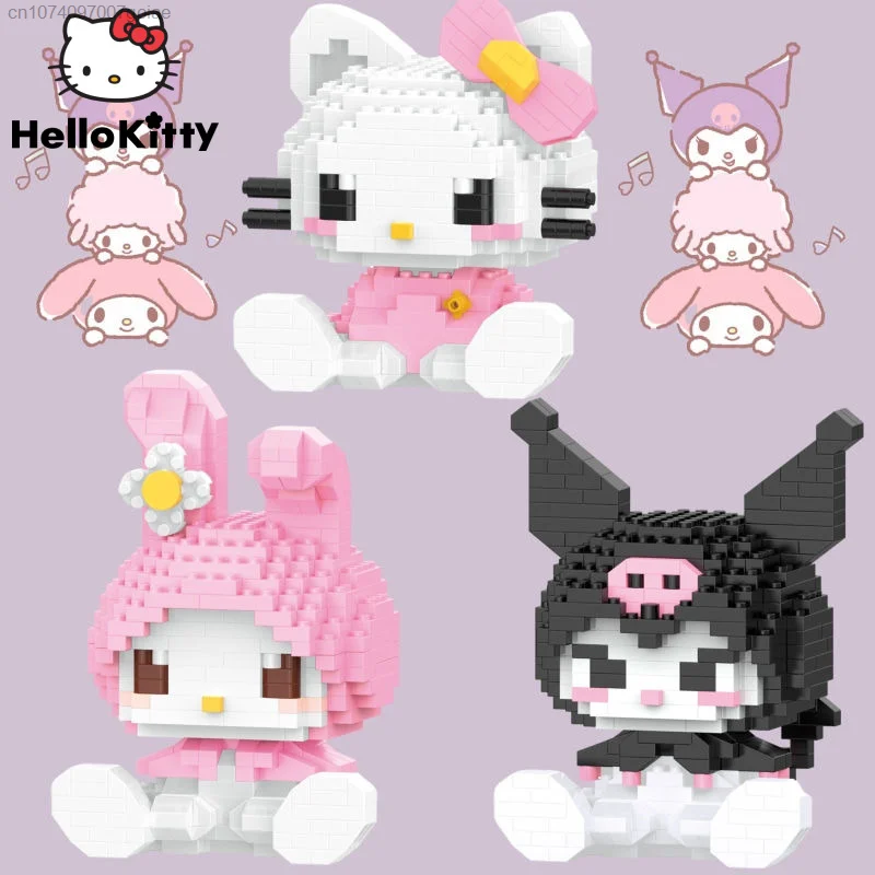 

Sanrio Kuromi совместимые строительные блоки Hello Kitty мелодия мультфильм кирпичи сборные игрушки День рождения Детский пазл куклы Подарки