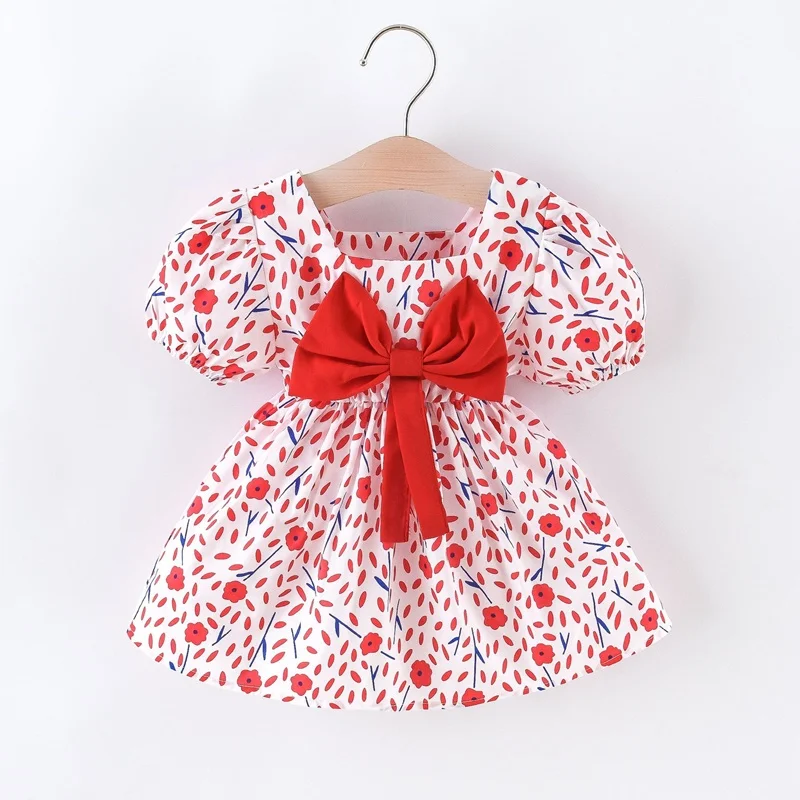 

Платья для новорожденных, летняя одежда для маленьких девочек, милое платье с цветочным принтом и пышными рукавами для девочек, платье на де...