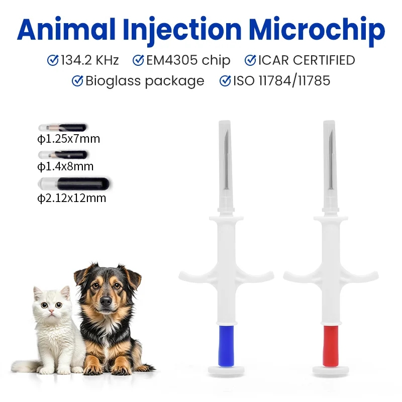 

READELL 10 шт. стеклянная бирка для собаки/кошки/рыбы, чип RFID-микрочипа, шприц с транспондером 2,12x12 мм FDX-B, бесплатный номер ICAR
