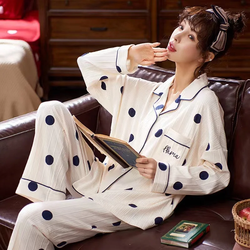 100% Cotton Home Suit Sleepwear Women Pajamas Set Autumn Pijama Pyjamas 2 Pieces /Sets Lounge Clothes Homewear