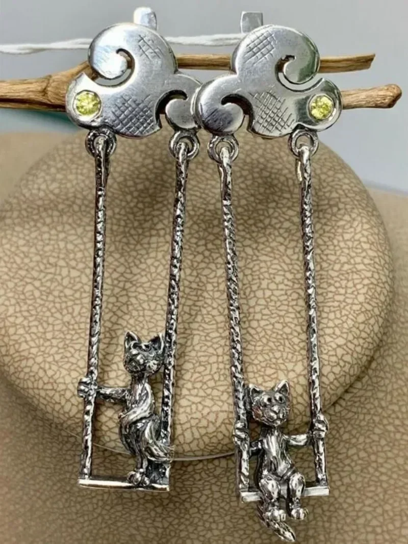 Креативные квадратные геометрические Подвесные серьги в виде кота для женщин