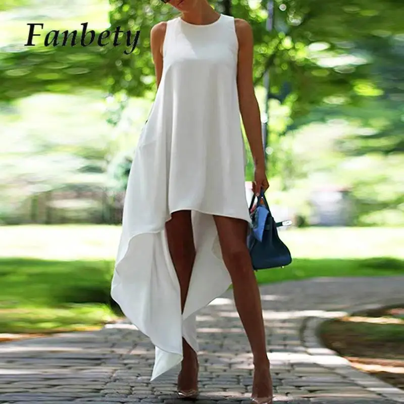 

Женское платье-майка без рукавов, белое свободное платье в стиле High Street с круглым вырезом, лето 2023