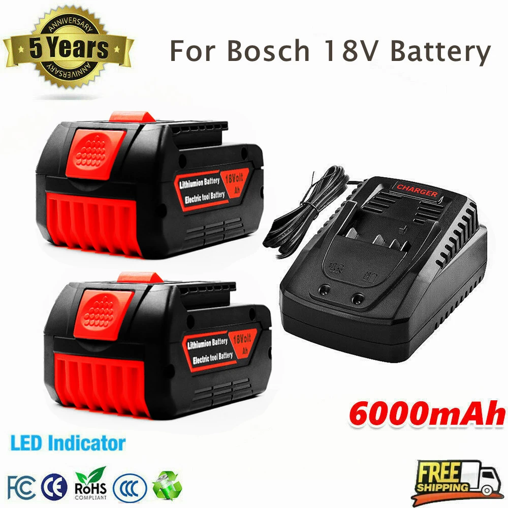 

18V Battery 6.0Ah for Bosch Electric Drill 18V Rechargeable Li-ion Battery BAT609, BAT609G, BAT618, BAT618G, BAT614 + 3a Charger