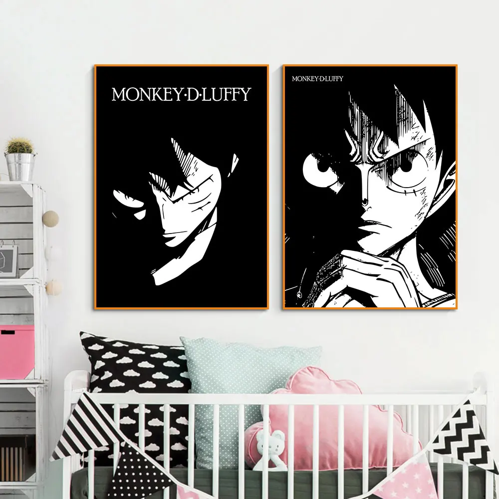 

Anime One Piece Monkey D Luffy Black And White Canvas Painting Cartoon Anime Poster Wall Art Prints Living Room Home Decoration