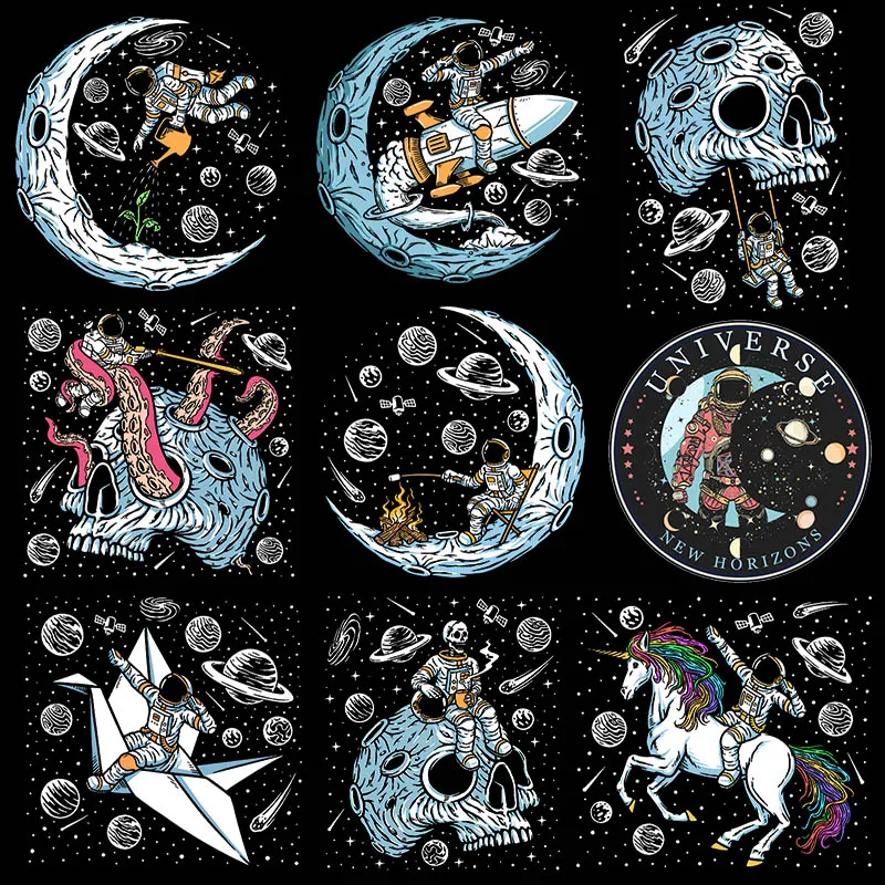 

Moon Space Applique Iron On Transfers for Clothing Cartoon Astronaut Patches Heat Transfer Iron On Patches For Clothing Stickers