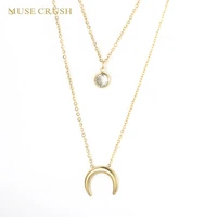 muse crush new fashion retro crescent moon pendant multilayer necklace stainless steel tiny round zircon chkoer necklace jewelry