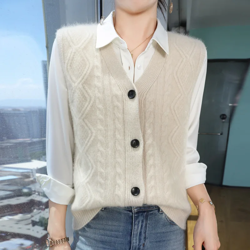 2024 осенне-зимний новый строгий шерстяной жилет без рукавов семиконтактное