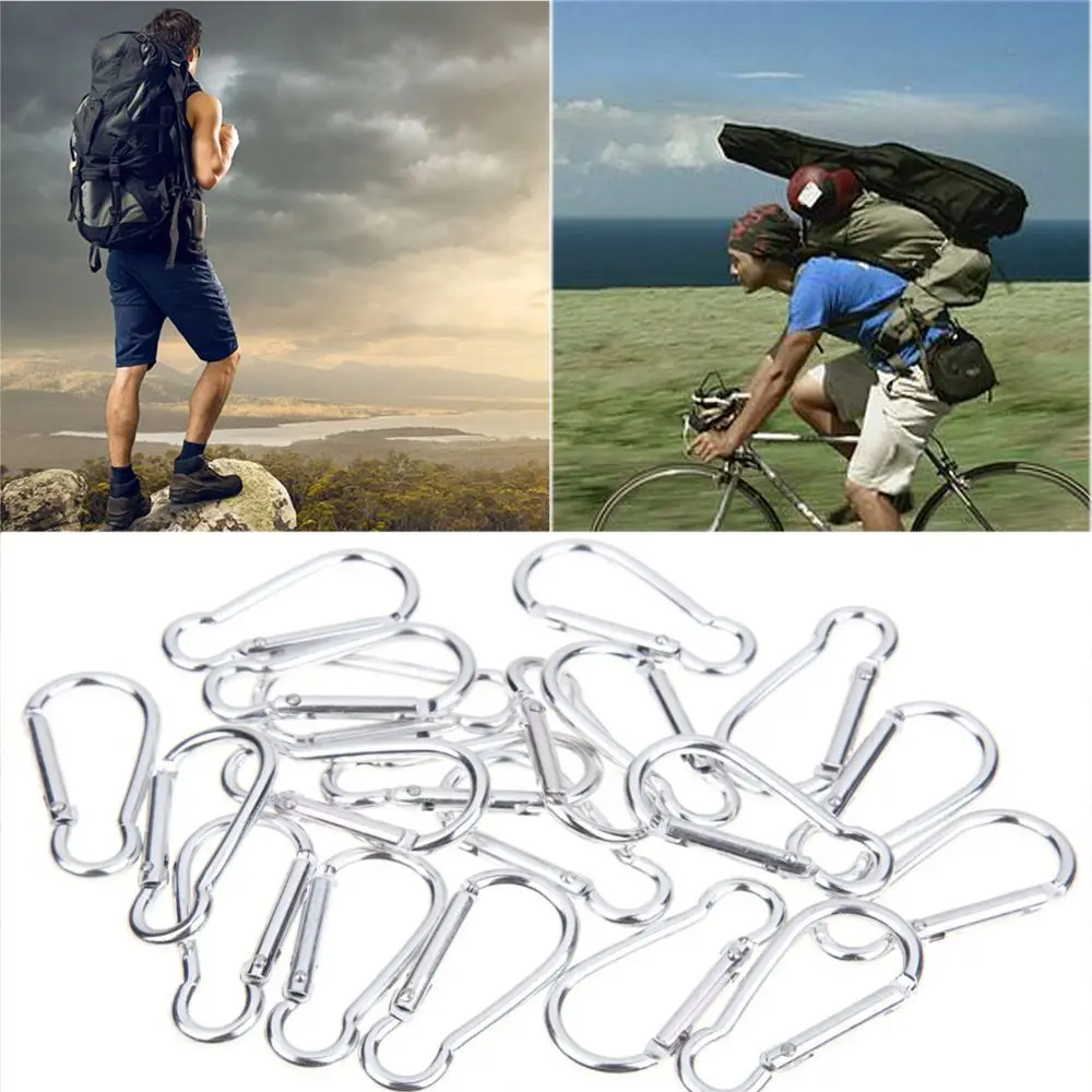 

5pcs Portable Camping Silver Travel Hook Buckle Hanger Keychain Carabiner Aluminum